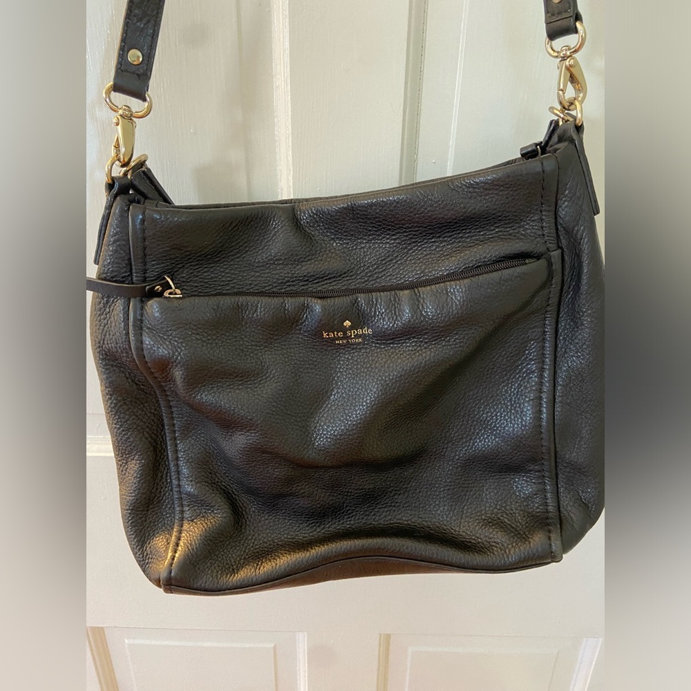 Kate Spade Black Pebbled Leather Hobo Crossbody EUC